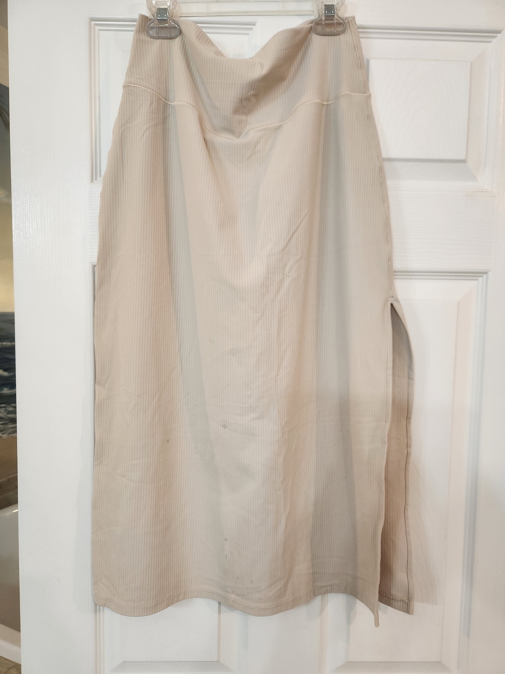 aerie Beige Ribbed Midi Skirt with Side Slit